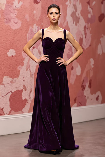 Velvet A-Line Black Spaghetti Straps Evening Dress
